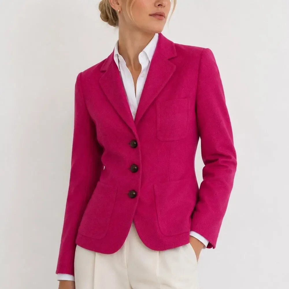 J. Crew Vintage Robert Noble Scottish Wool Herringbone Blazer Pink 70309 Size 2